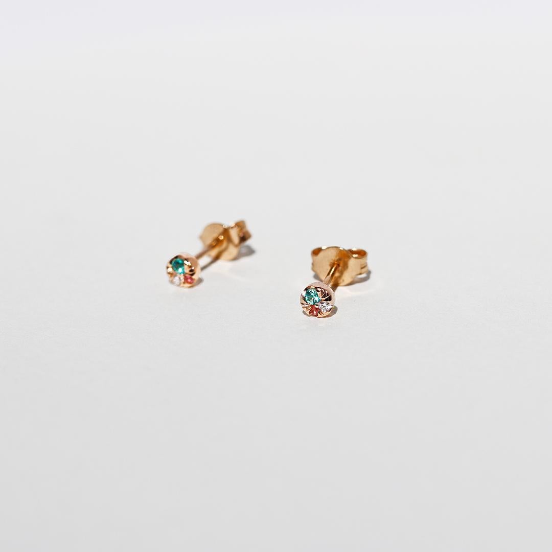 Contemporain 4 mm Tourmaline Paraiba + Diamond + Pink Spinel Mini Stack Side Stud Ears en vente