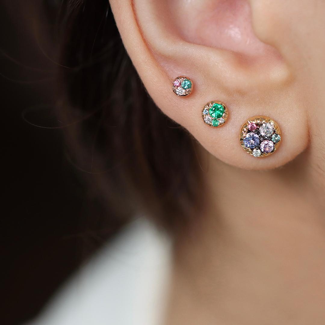 4 mm Tourmaline Paraiba + Diamond + Pink Spinel Mini Stack Side Stud Ears en vente 1