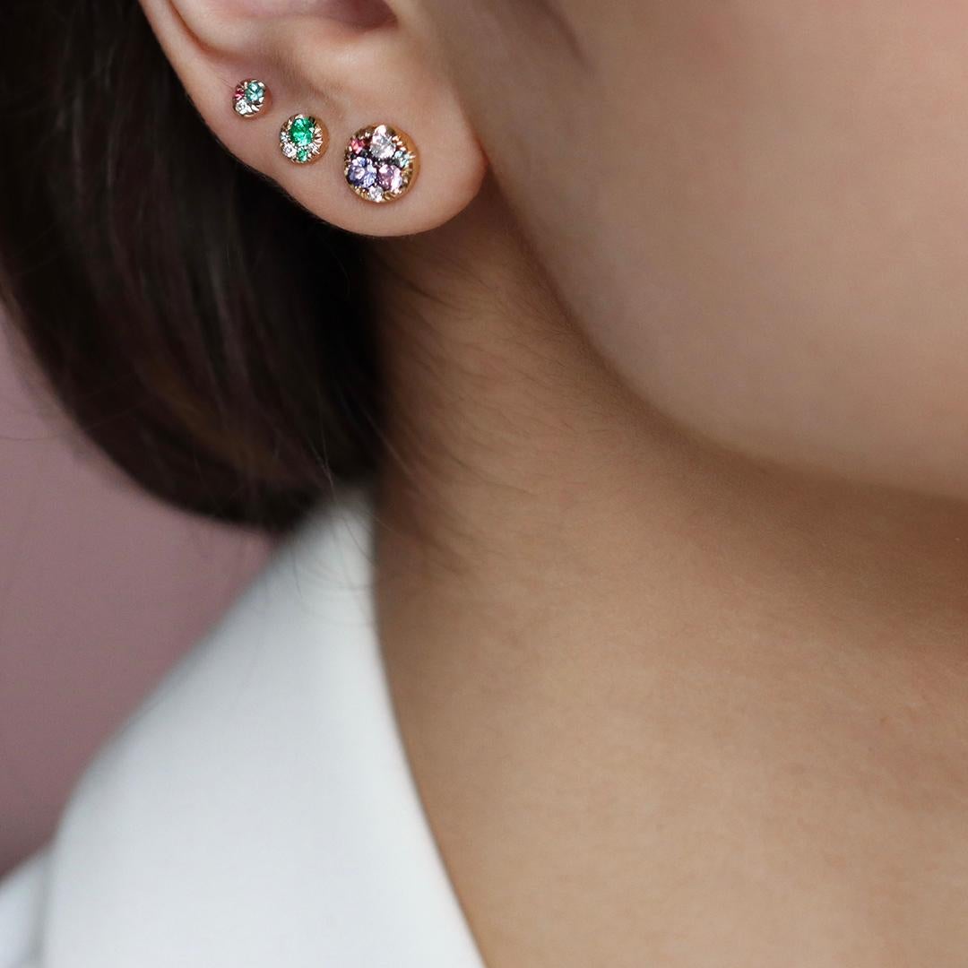 4 mm Tourmaline Paraiba + Diamond + Pink Spinel Mini Stack Side Stud Ears en vente 2