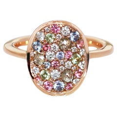 Diamant No Heat Blauer Saphir Rosa Spinell Demantoid Pavé 18K Rose Gold Ring