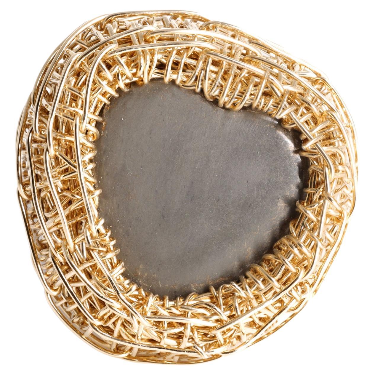 Heart Shaped Grey Stone Statement Cocktail Ring in 14 K Gold F. by the Artist For Sale