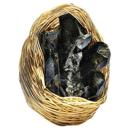 Smoke Quartz in 14 Kt Gold F Woven Cocktail Statement Ring by the Artist For Sale