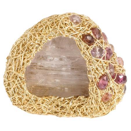 Tourmaline & Kunzite One-Off Cocktail Ring in 14 K Yellow Gold F. by the Artist For Sale
