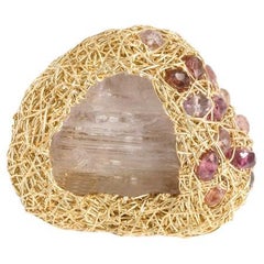 Tourmaline & Kunzite One-Off Cocktail Ring in 14 K Yellow Gold F. by the Artist