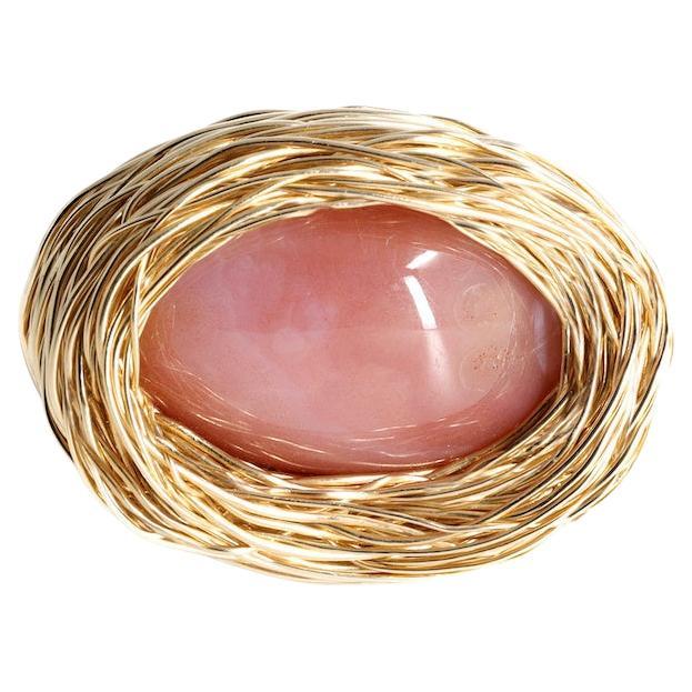 14 Karat Yellow Gf Pink Cabochon Agate Statement Ring One-Off by the Artist