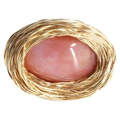 14 Karat Yellow Gf Pink Cabochon Agate Statement Ring One-Off by the Artist