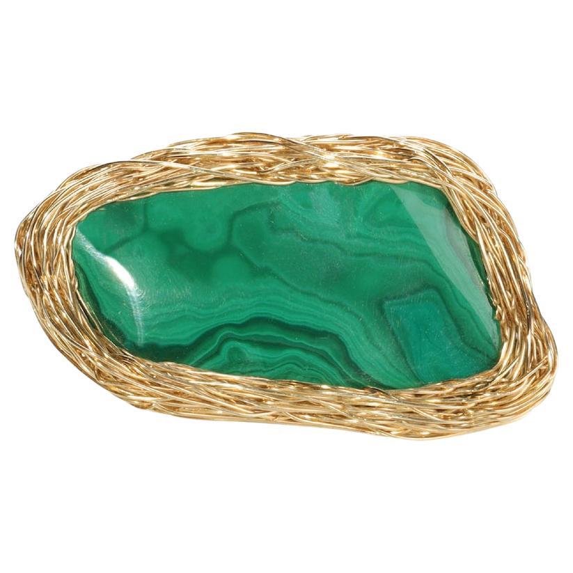 Malachite Statement Cocktail Ring 14 K in Yellow Gold F. by the Artist herself For Sale