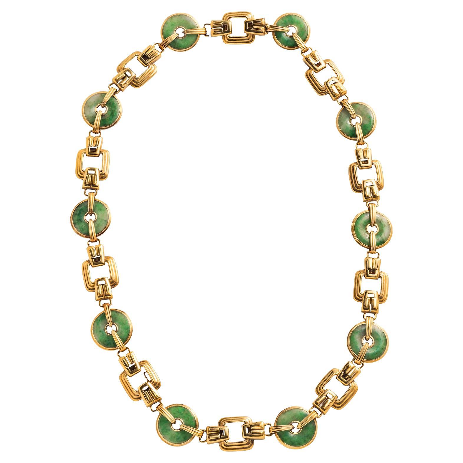 Jade and Gold Necklace For Sale