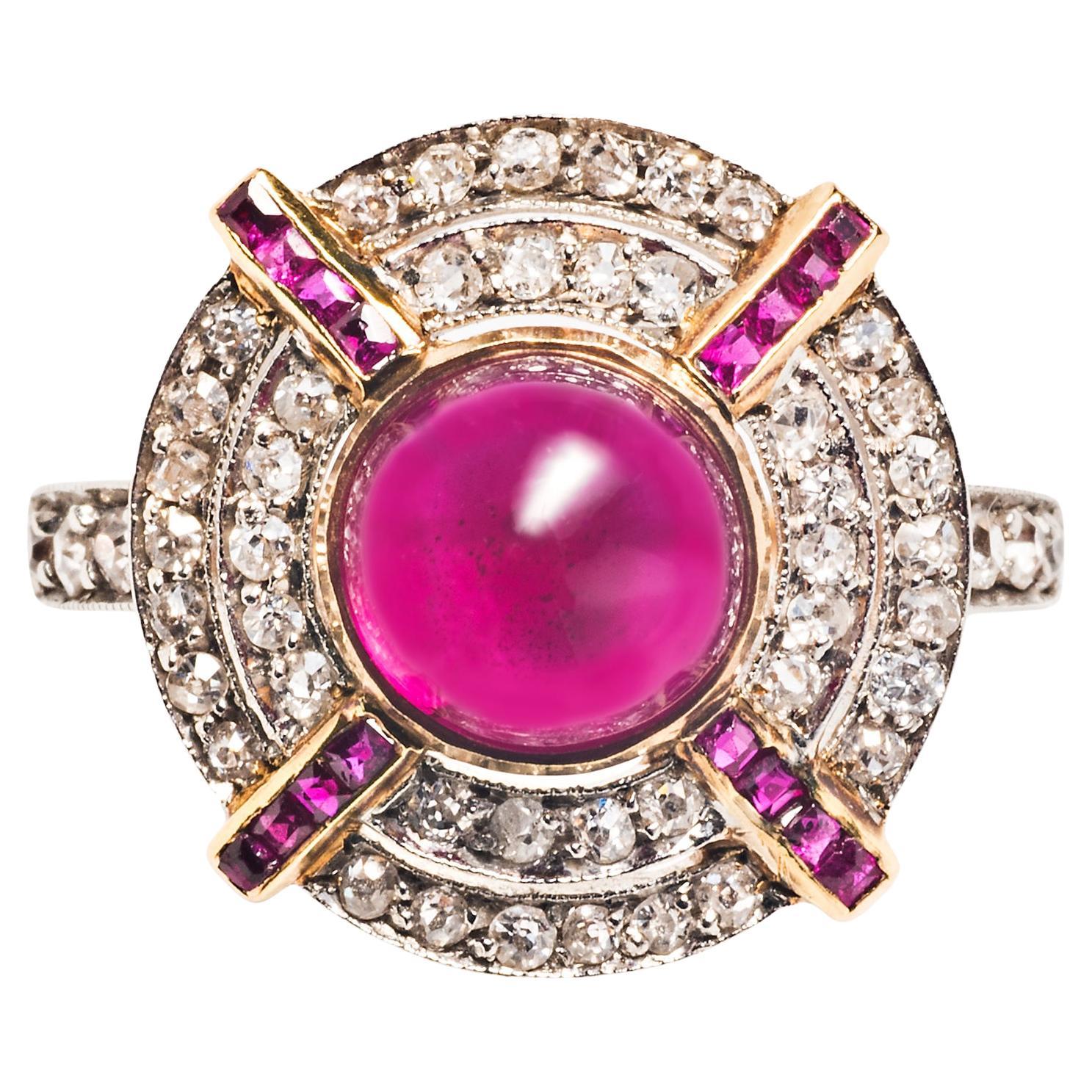 Anello edoardiano con rubino e diamanti in vendita