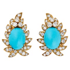 Boucles d'oreilles à clip Van Cleef & Arpels en turquoise et diamants, vers les années 1950