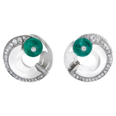 Rene Boivin Emerald, Diamond and Rock Crystal Ear Clips Circa 1930