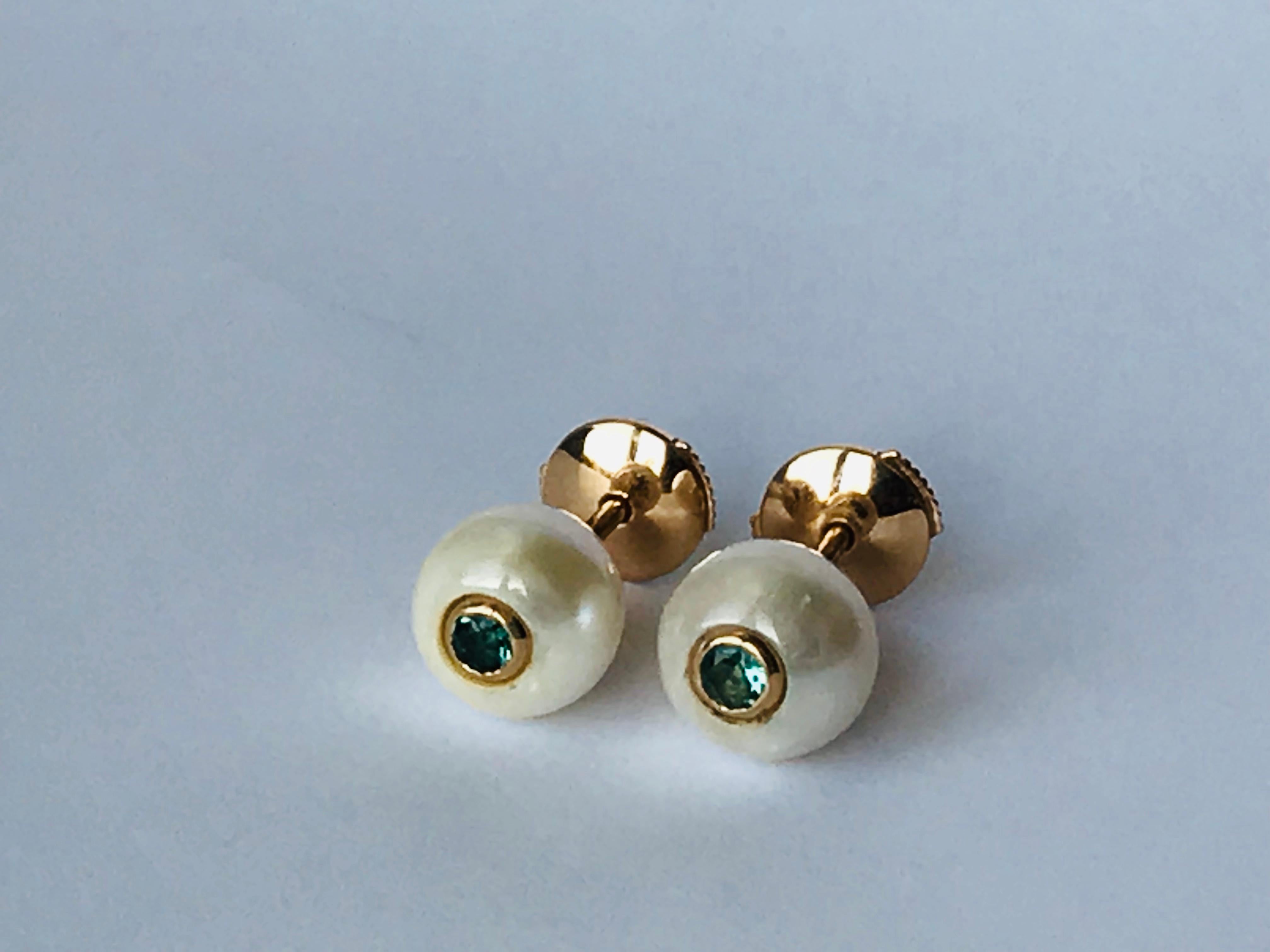 Modern 18K Rose Gold, Pearls and Tourmalines pair of Stud Earrings by Frédérique Berman