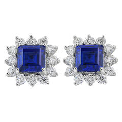 Sapphire  Diamond Cluster Earrings