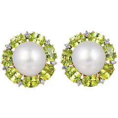 South Sea Pearl Peridot Diamond Gold Earrings 12