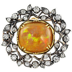 Edwardian Opal Diamond Silver Gold Pin