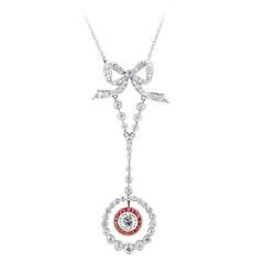 Diamond and Ruby Bow Necklace