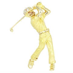 Golfer Pin Diamond 18 Karat Yellow Gold