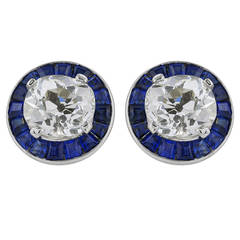 Sapphire Diamond Platinum Stud Earrings