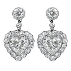 2.23 Carats Diamond Platinum Heart Drop Earrings 4