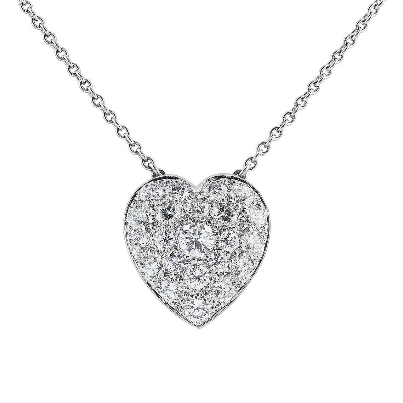 Heart Diamond Platinum Pendant For Sale