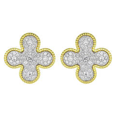 Diamond Gold Four Leaf Clover Clip Earrings 3