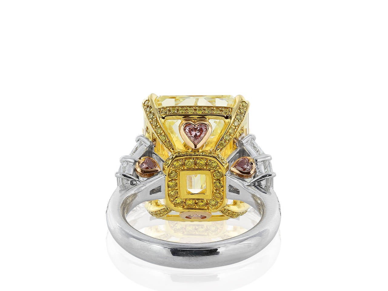 Modern 19.02 Carat Fancy Yellow Diamond Gold Platinum Ring For Sale