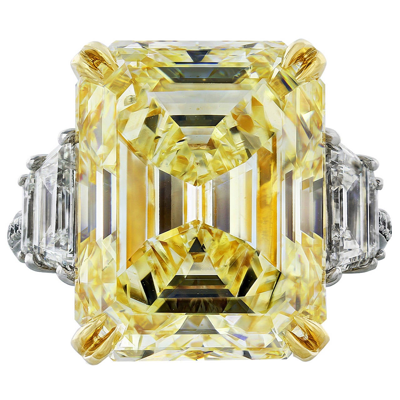 19.02 Carat Fancy Yellow Diamond Gold Platinum Ring For Sale