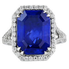 7.20 Carat Untreated Burma Sapphire Diamond Gold Cluster Ring