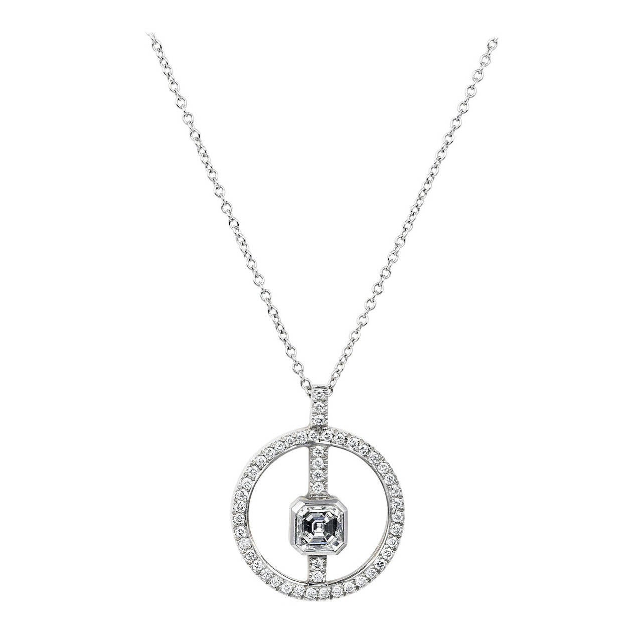 Asscher Diamond Circle Pendant For Sale