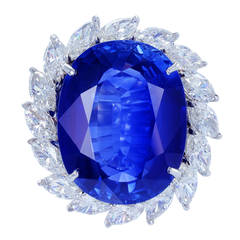 22.85 Carat Ceylon Sapphire Marquise Diamond Platinum Cluster Ring