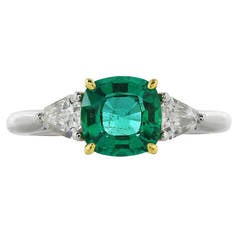 Emerald Diamond Gold Platinum Three Stone Ring