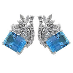 Retro Aquamarine Diamond Earrings 1