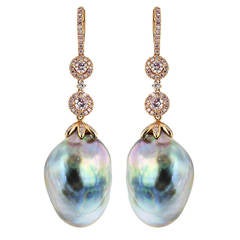 South Sea Pearl Diamond Gold Drop Earrings