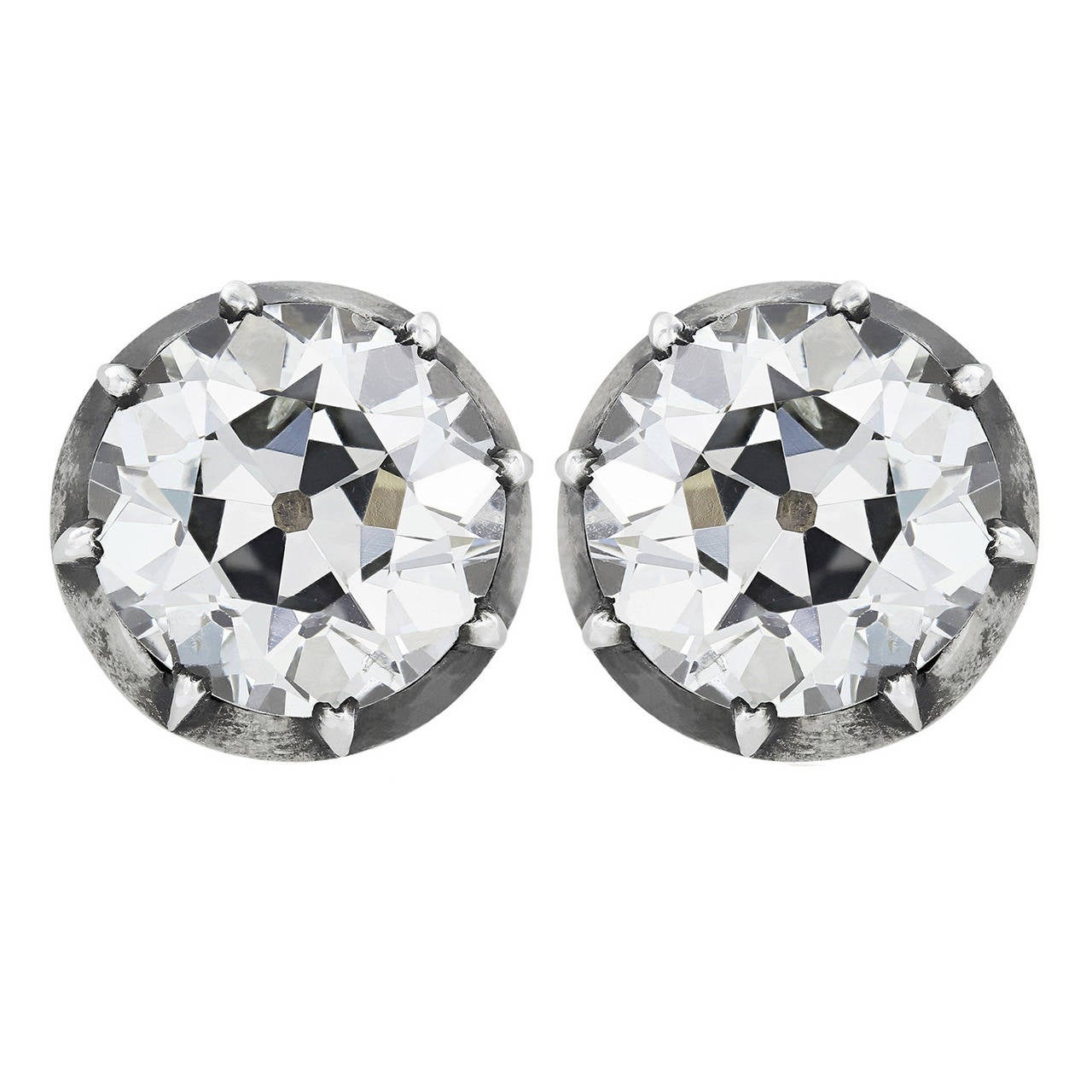 8.18 Carat Old European Diamond Stud Earrings For Sale