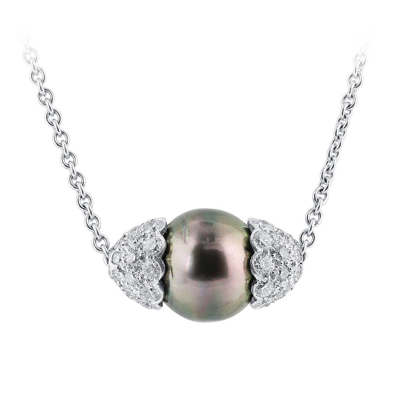 Tahitian Pearl Diamond Necklace For Sale