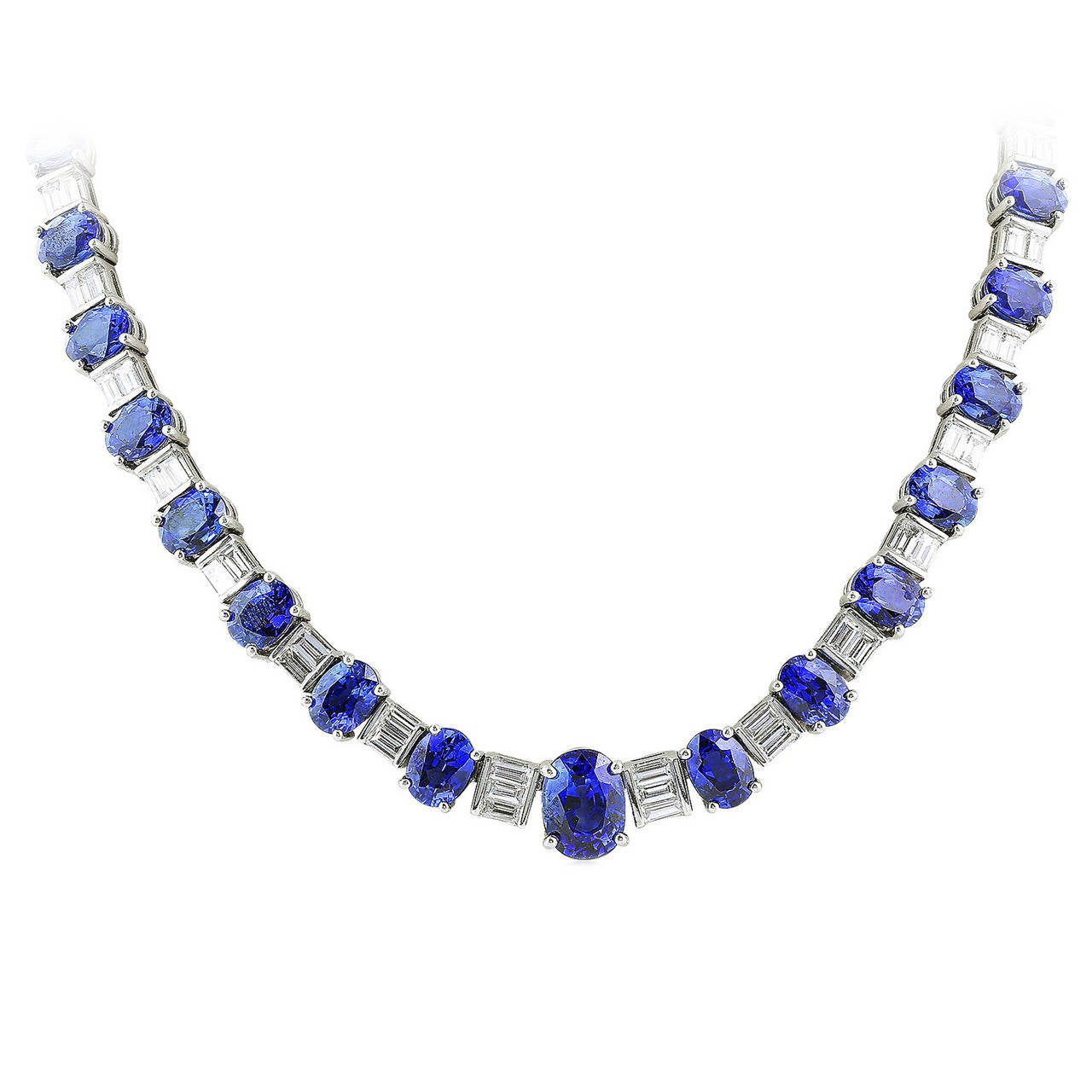 39.41 Carat Sapphire Diamond Platinum Necklace For Sale