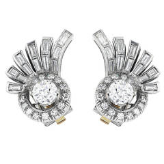 Retro Diamond Platinum Earrings 9