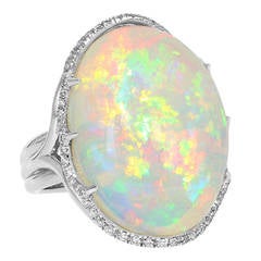 26.02 Carat Opal Diamond Platinum Cluster Ring