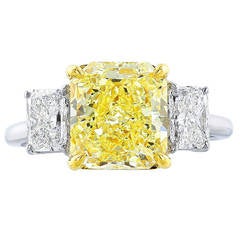 3.66 Carat Yellow Diamond Platinum Ring