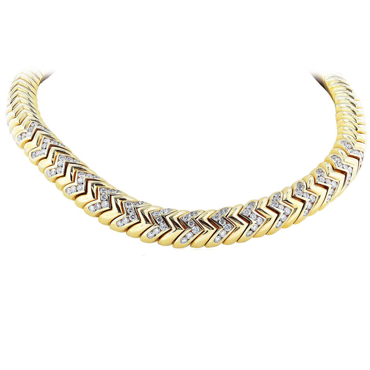 Bulgari Diamond Gold Spiga Necklace For Sale