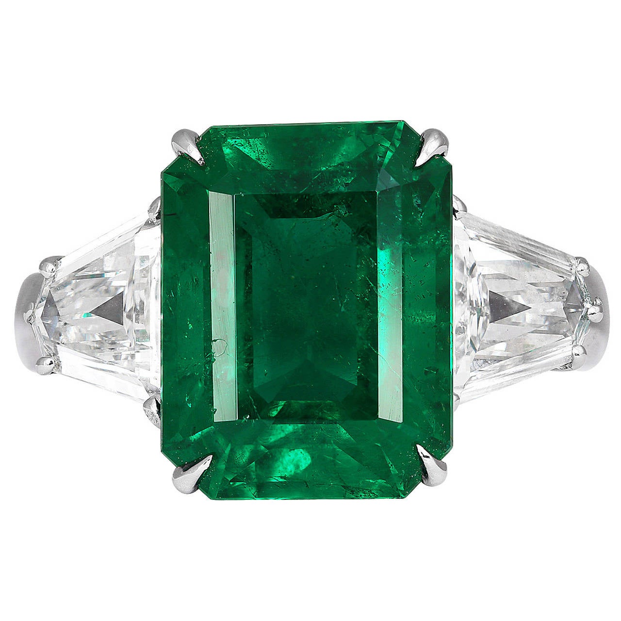 6.08 Carat Emerald Diamond Platinum Ring For Sale