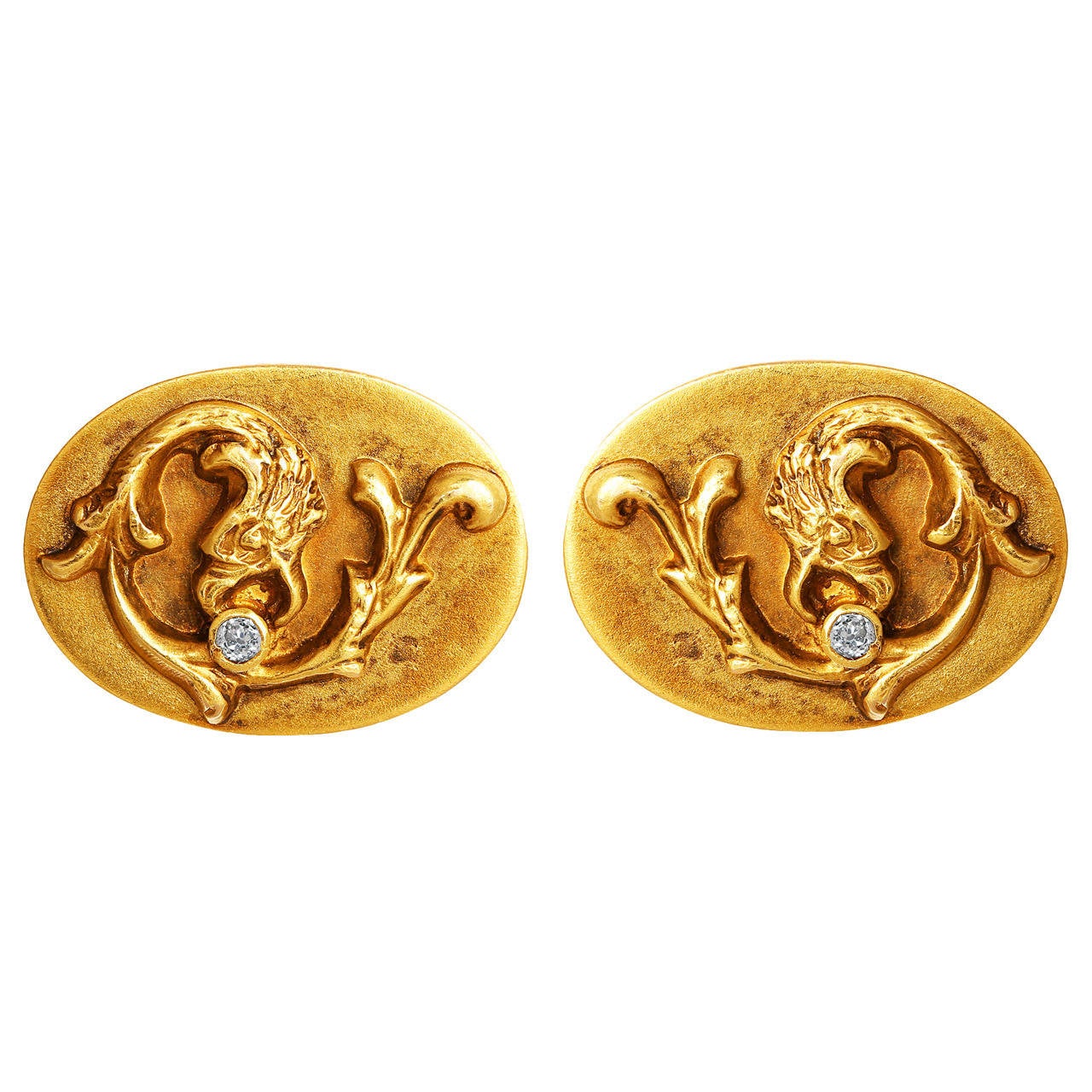 Art Nouveau Diamond Gold Cufflinks