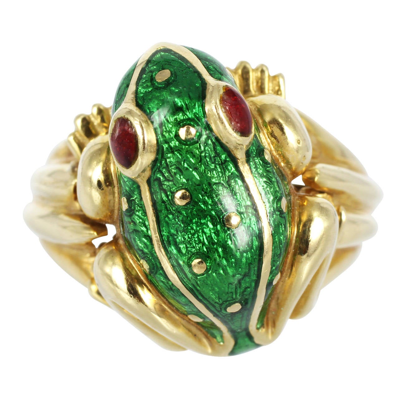 David Webb Enamel Gold Frog Ring For Sale