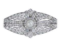 Art Deco Natural Pearl Diamond Platinum Pin Art Deco Natural Pearl Diamond Platinum Pin
