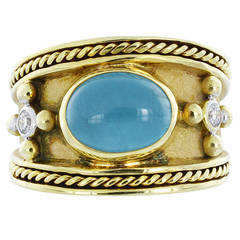 Aquamarine Diamond Gold Band Ring