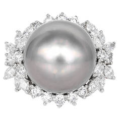 Gray South Sea Pearl Diamond Gold Cluster Ring