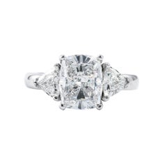GIA Certified 3.05 Carat D/SI1 Cushion Cut Diamond Three-Stone Engagement Ring