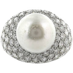 Van Cleef & Arpels Pearl Diamond Pave Platinum Ring