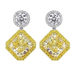 8.79 Carats of Natural Yellow Radiant Cut Diamond Drop Earrings