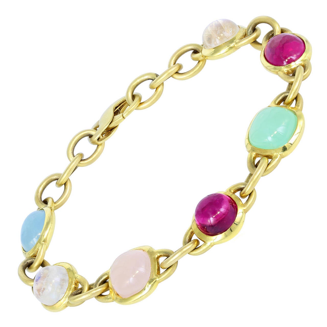 Cabochon Gemstone Gold Link Bracelet For Sale
